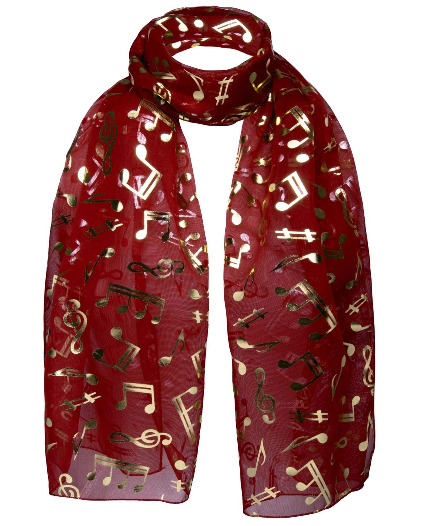 Basic Sense Music Note Foiled Light Weight Scarf, Burgundy