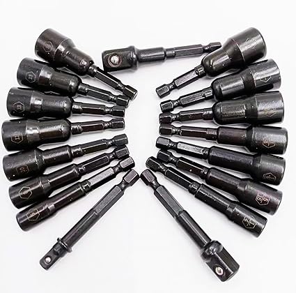 LONKER 18PC Magnetic Nut Driver Set - 1/4? Hex Head Impact Driver Bit Set |SAE and Metric Screwdriver, Nut Setter Drill Bit Tools ?W/ Impact Socket Adapters