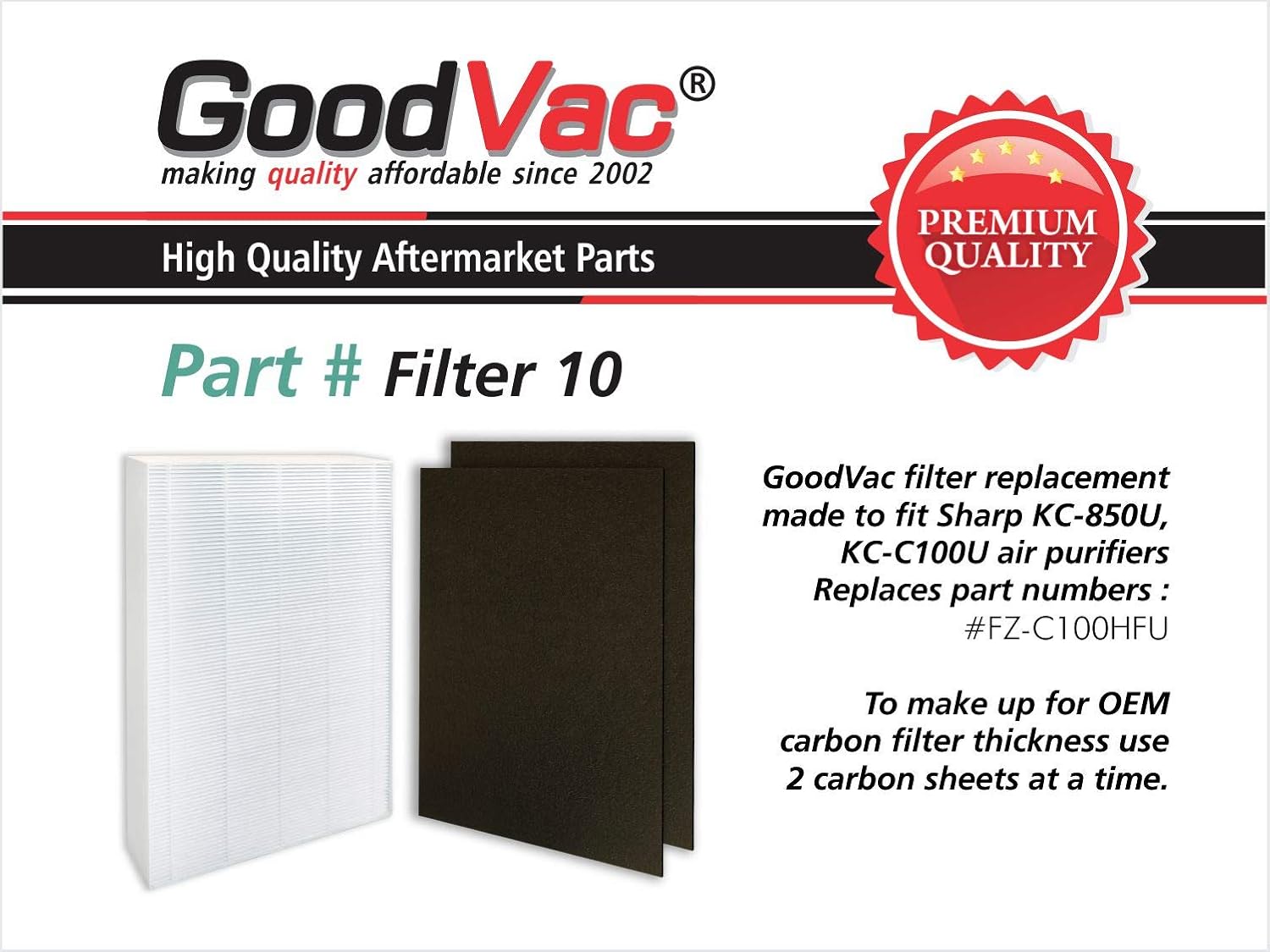 Filter with 2 Carbon Prefilters to fit Sharp FZ-C100HFU KC-850U