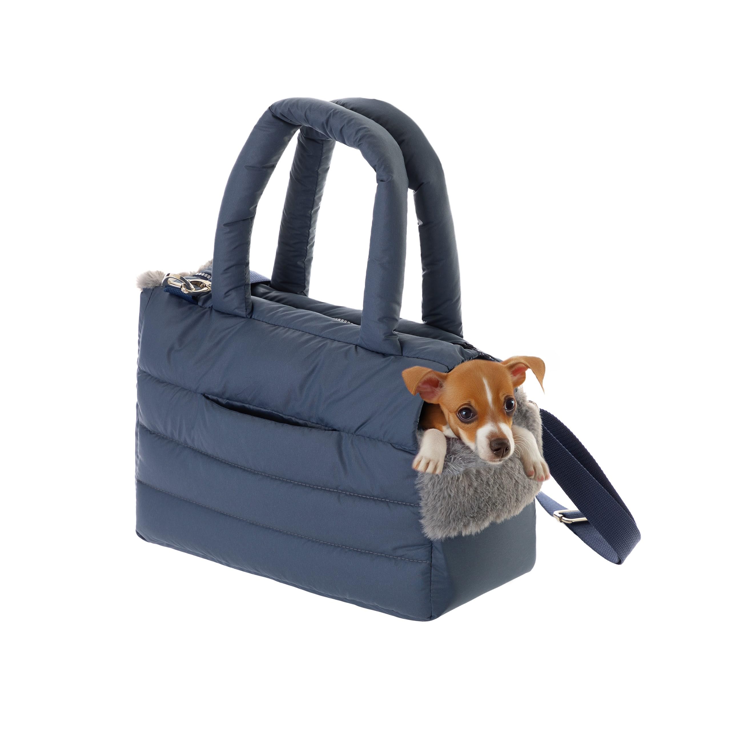 Hundetasche, Welpentasche - Tragetasche für kleinen und mittleren Hund, Katze - S - bis 5 kg, Tasche für unterwegs, Hundetrage mit Karabiner, Dog Carrier, Transporttasche, dunkelblau