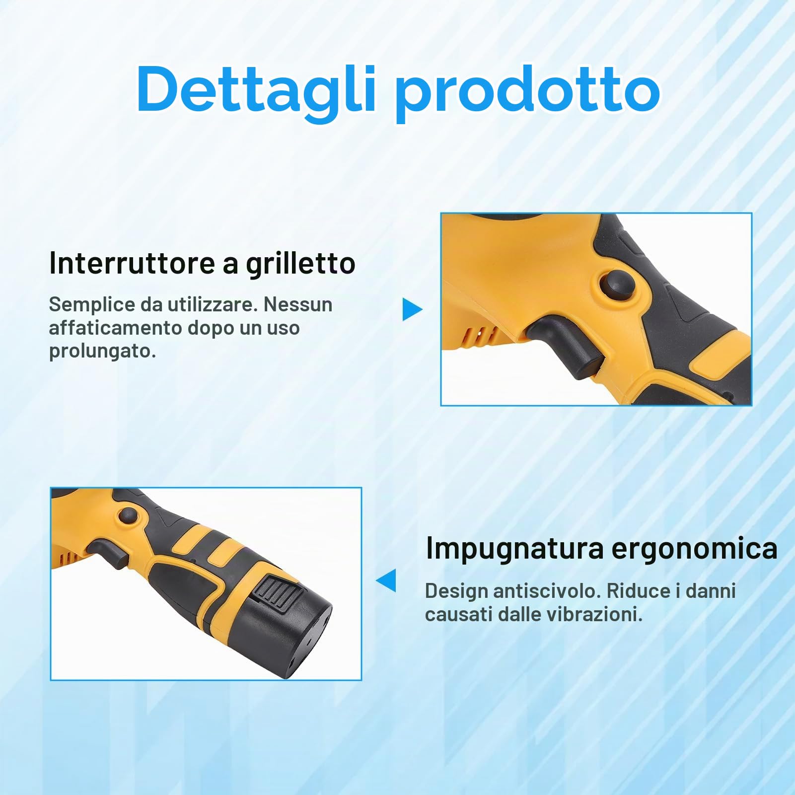 Weytoll Levigatrice a nastro senza fili da 16,8 V, 7000 giri/min, mini levigatrice a nastro con 10 nastri abrasivi in ​​ossido di alluminio, 2 batterie da 1500 mAh per legno, metallo e plastica