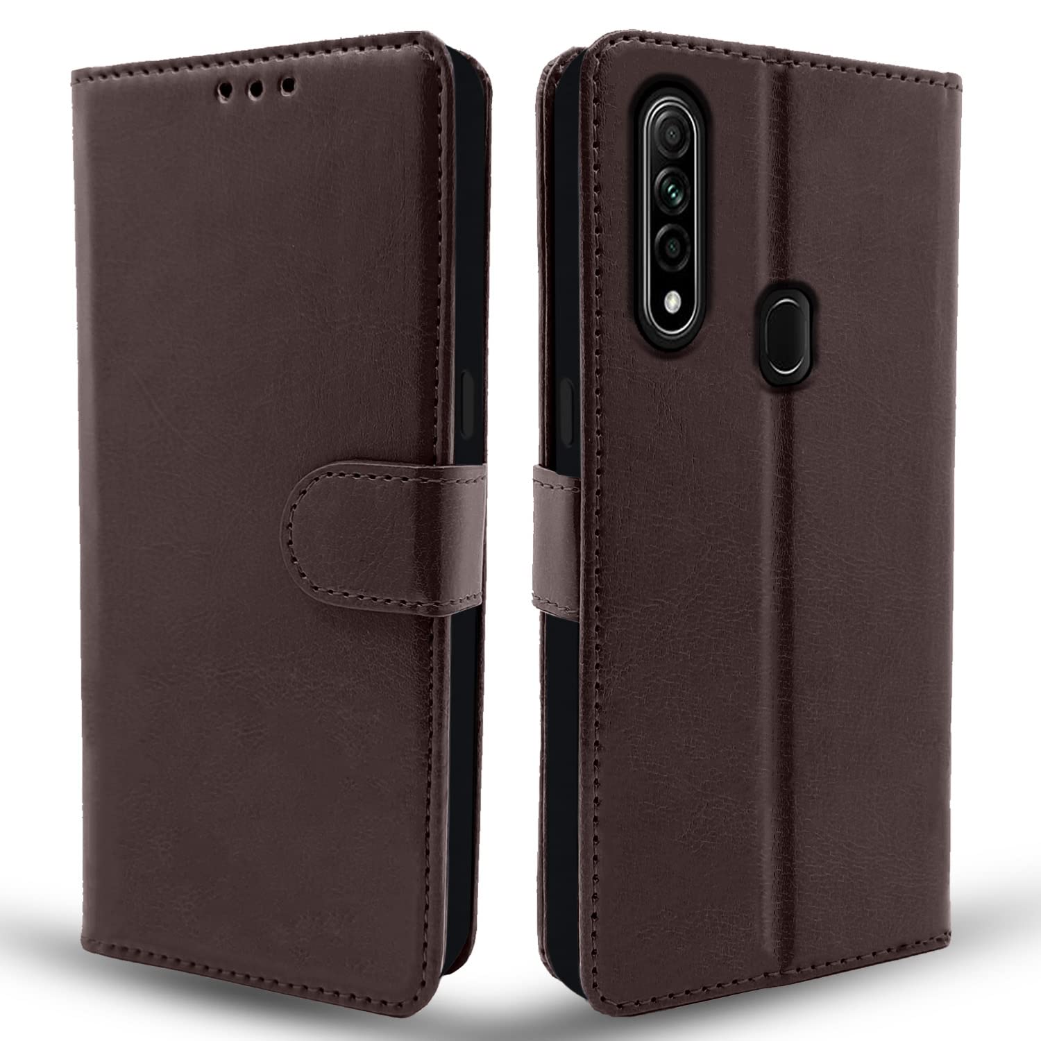 Pikkme Oppo A31 Flip Case Leather Finish | Inside TPU with Card Pockets | Wallet Stand and Shock Proof | Magnetic Closing | Complete Protection Flip Cover (Coffee)
