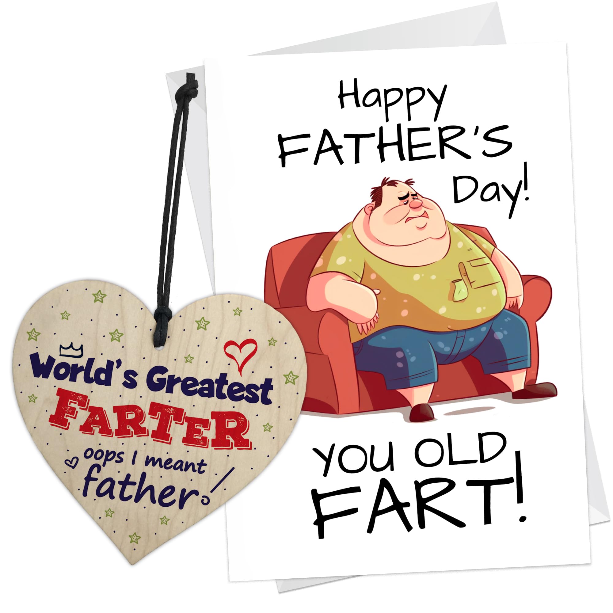 RED OCEAN Funny Joke Fathers Day Card And Gift For Dad FARTER Wood Heart Humour Dad Gifts From Daughter Son For Fathers Day Funny Gift For Him