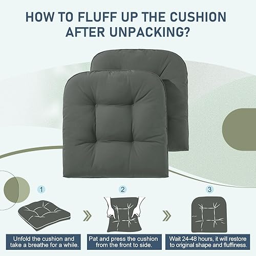 Miniatura 6 de downluxe Cojines para sillas de exterior, impermeables, copetudos, rellenos de espuma viscoelástica en forma de U para patio, 19 x 19 x 5 pulgadas,