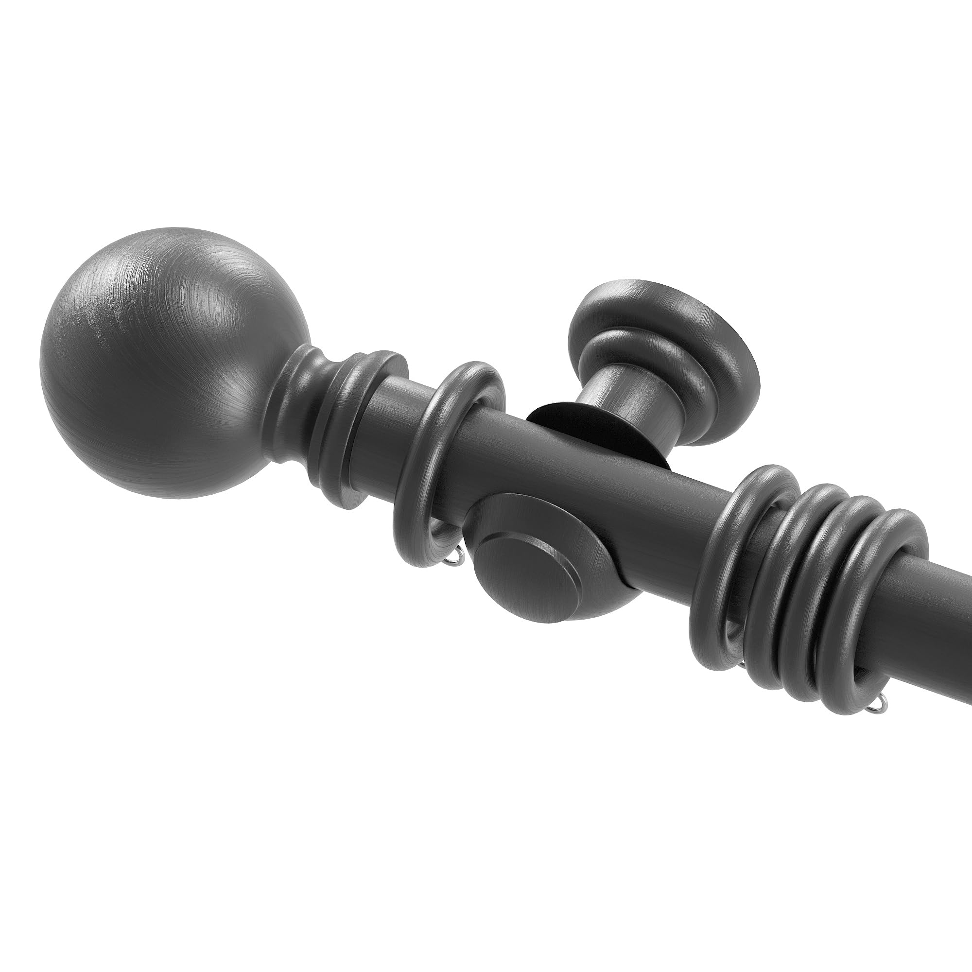 Amari Bargain Wooden Curtain Pole Set - Dark Grey, 180cm - 28mm Diameter Beechwood Curtain Rod with Finials, Rings & Brackets - Wooden Curtain Poles for Eyelet Curtains and Windows