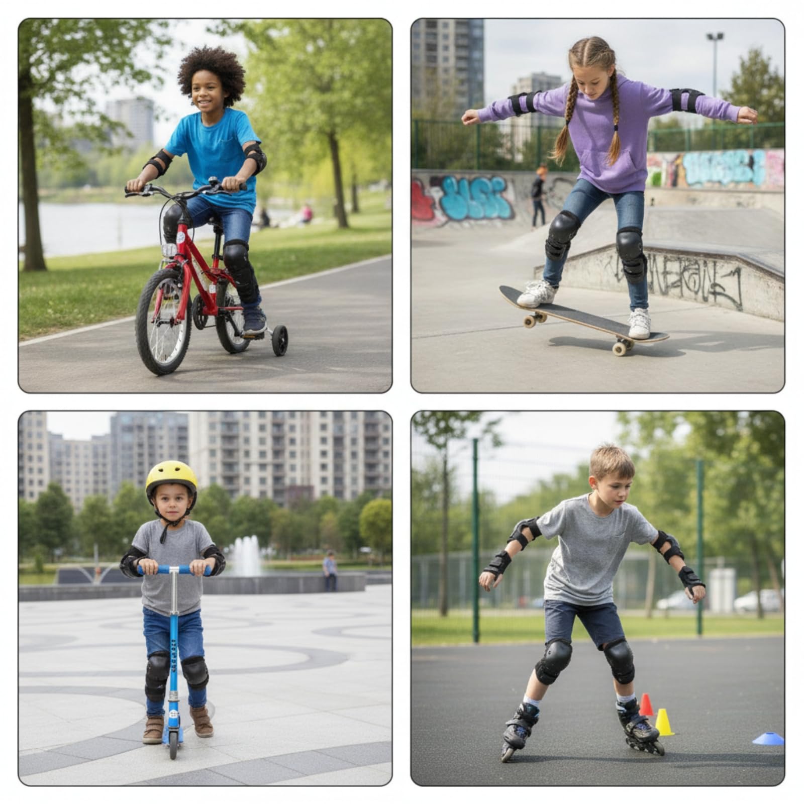 4 Pezzi Set di Protezioni con Involucro Rigido Regolabili Set con Ginocchiere Regolabile Ginocchiere per Bambini, Pattinaggio, Bicicletta, Monopattino