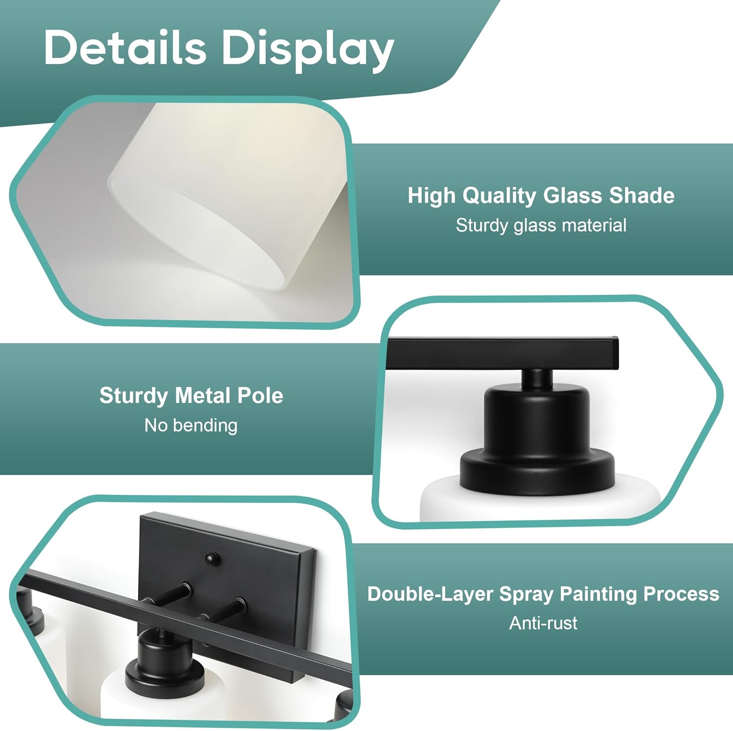 Ascher Bathroom Light Fixtures, 3-Light Vanity Light Over Mirror, Black Wall Sconces with Milky White Frosted Glass Shades, Wall Lamp for Living Room Bedroom, E26 Base(Bulbs Not Included)
