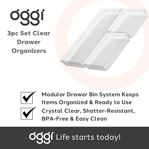 Miniatura 7 de Oggi Juego de 3 organizadores de cajones transparentes  (1) 6x6.25, (1) 6.25x9.25, (1) 6.25x15.75  Ideal para organizar cajones de cocina, oficina,