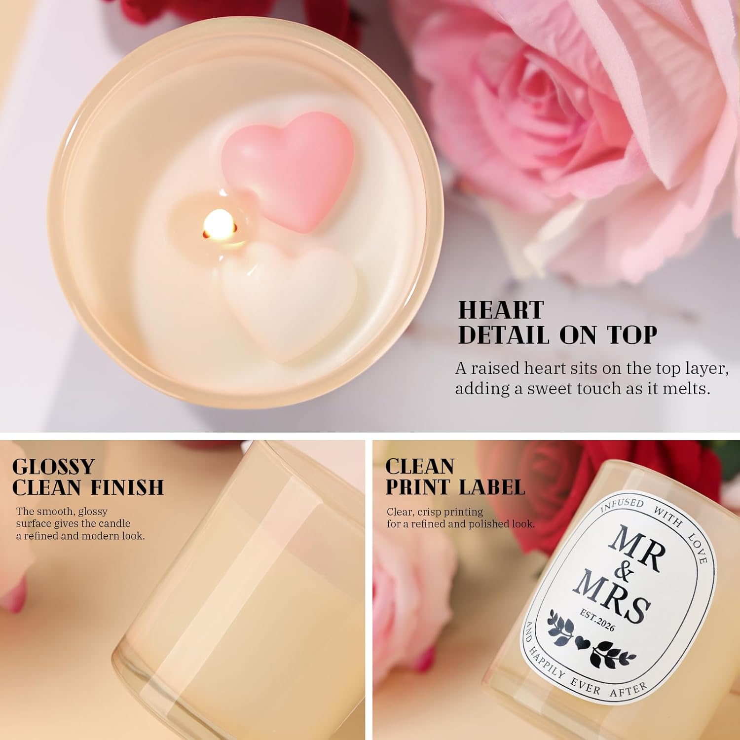 Mr & Mrs Candle Gifts - Wedding Gifts for Couples 2026, Bridal Shower Gift for Bride, Unique Newlywed & Engagement Gift Lavender Soy Wax Candle Beige - Image 6