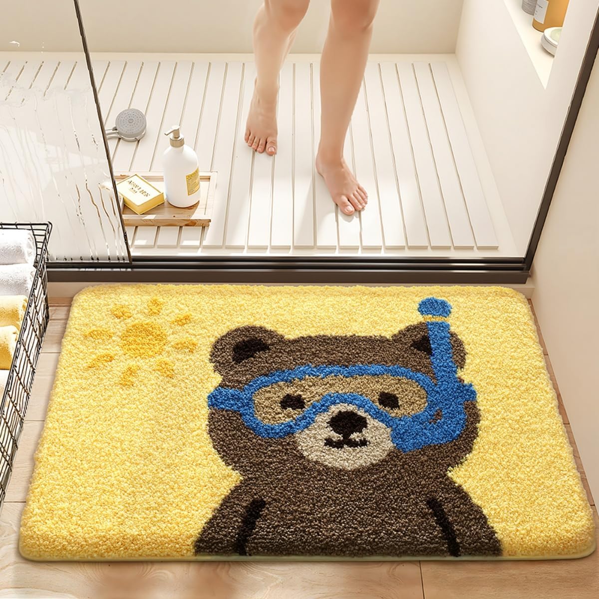 Ankah Summer Vibes Beach Bears Bathroom Rug, Cute Cartoon Animal, Soft Shaggy Microfiber Floor Mat, Absorbent, Non-Slip, Machine Washable, Ideal for Shower, Kids Room, 19.7" x 31.5", Sunshine Bear