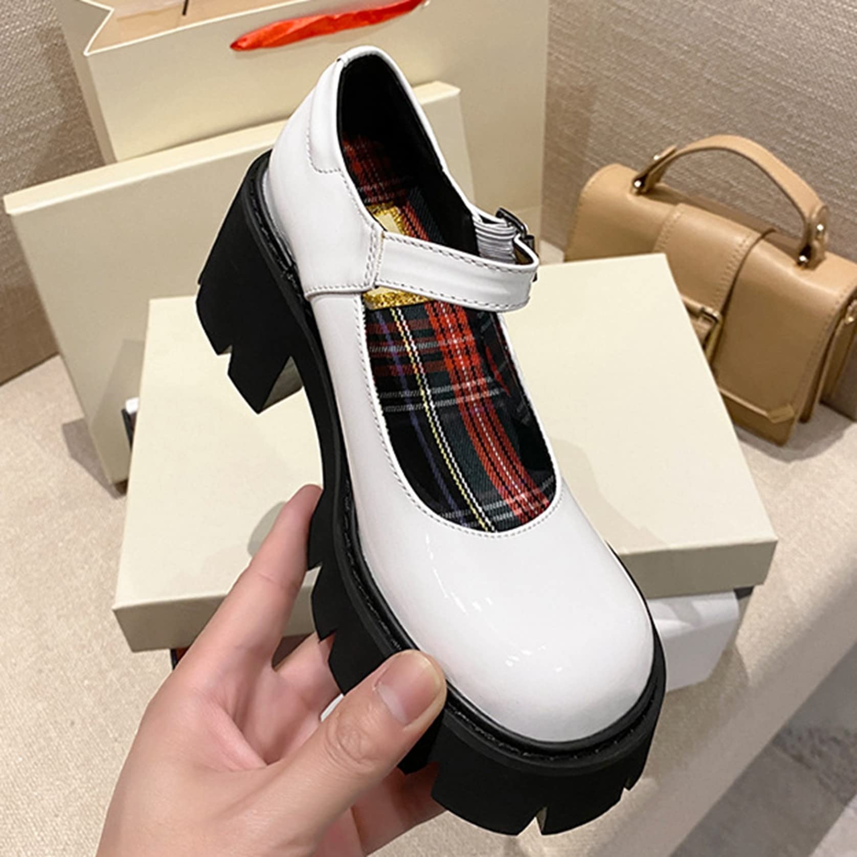 Femmes Chunky Plate-Forme Mary Jane Chaussures rétro Boucle Sangle Bout Rond Appartements Bouche Peu Profonde Japonais Doux Lolita Princesse Chaussures