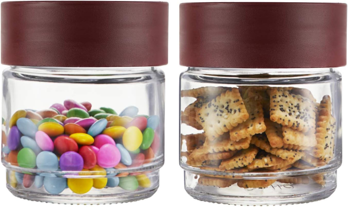 CELLO Modustack Glassy Storage Jar (500 ml), Maroon | Glass Jar with Lid | Stackable | For Grains, Pulses, Spice, Cereals, Cookies, Dry Fruits | Fridge Storage Container