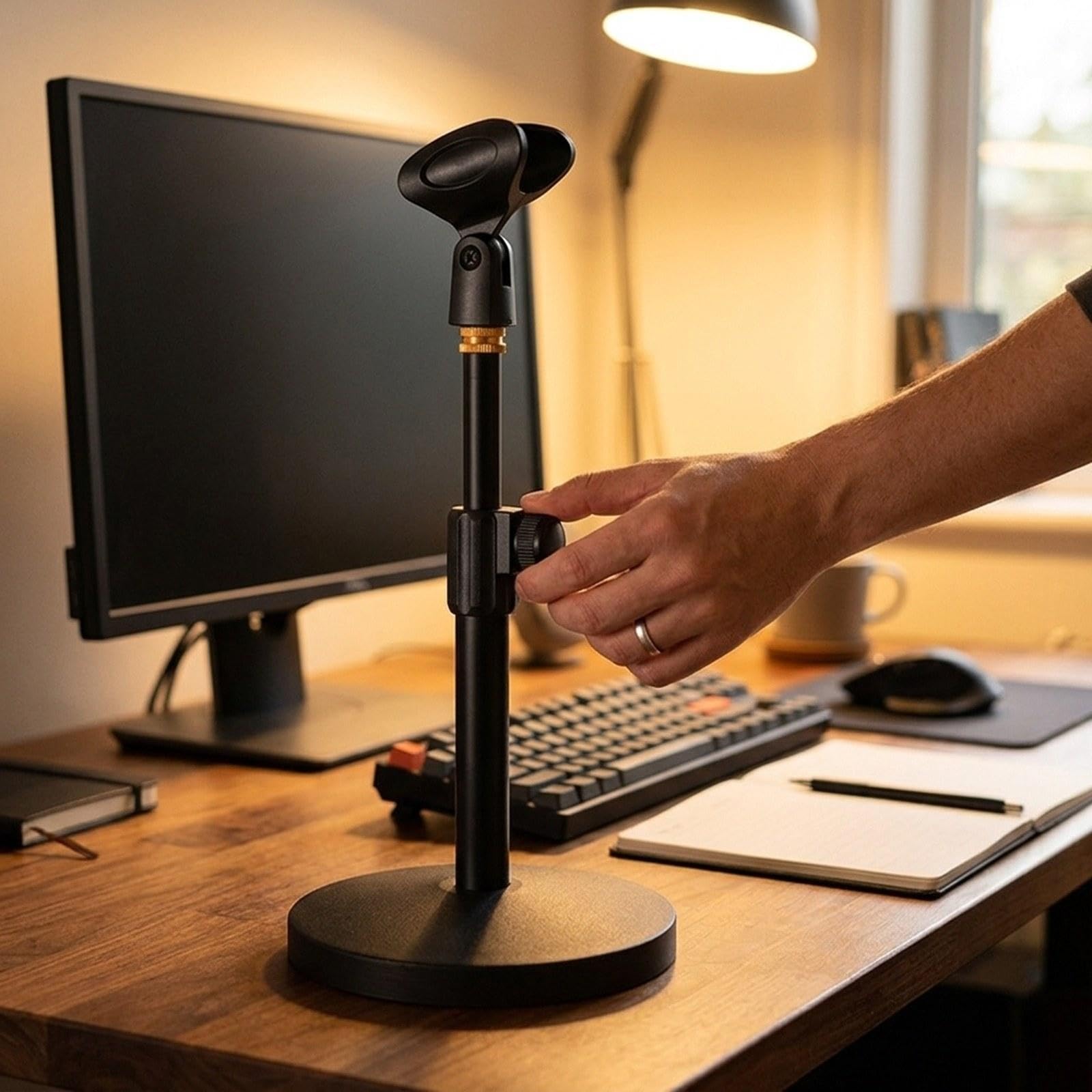 Supporto per microfono, accessorio pratico e robusto con base a disco, ideale per studio di registrazione, conferenze e riunioni, Nero