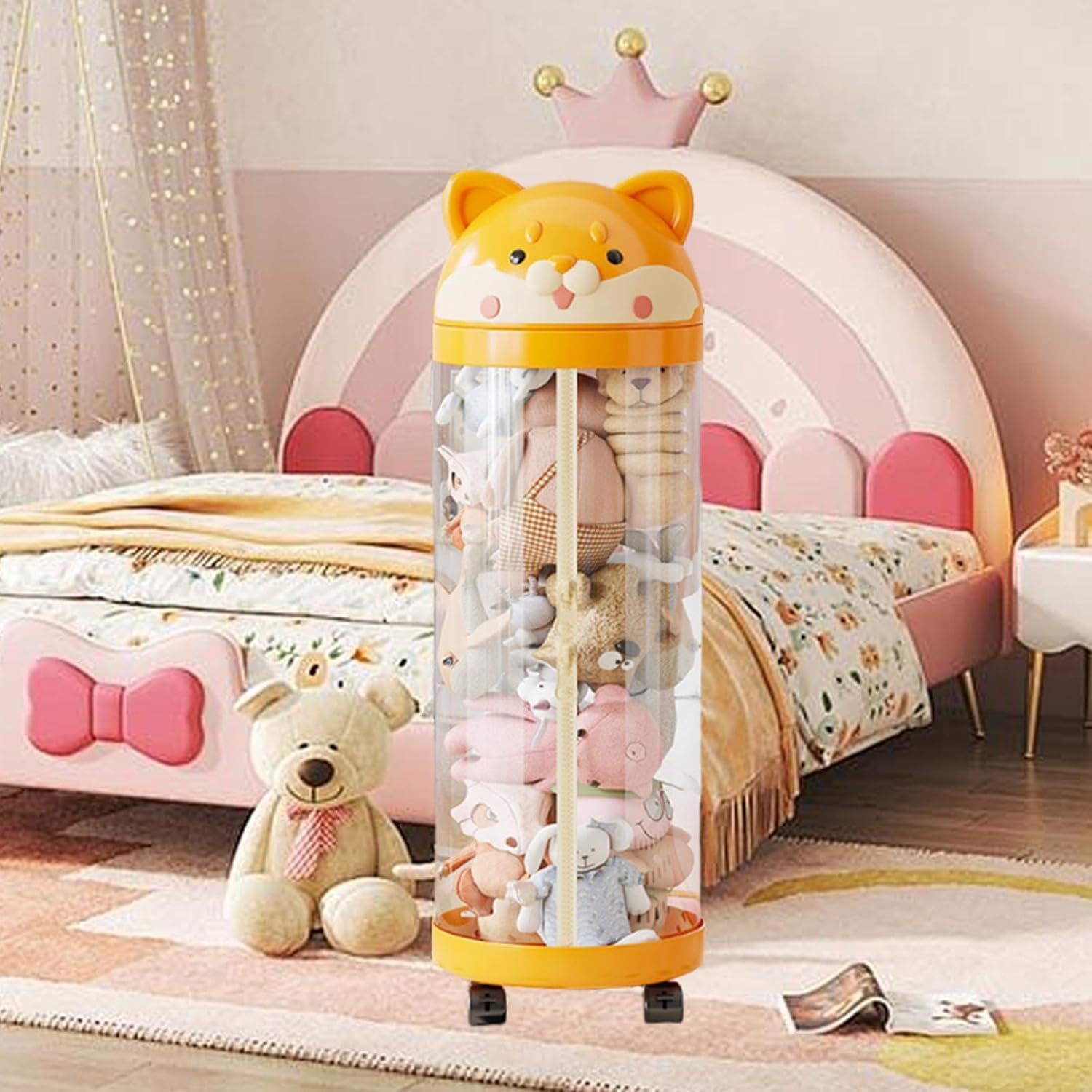 YWJLQH ぬいぐるみ収納用縦型オーガナイザーチューブ、キャスター付きクリアホルダー, 高さ102cm