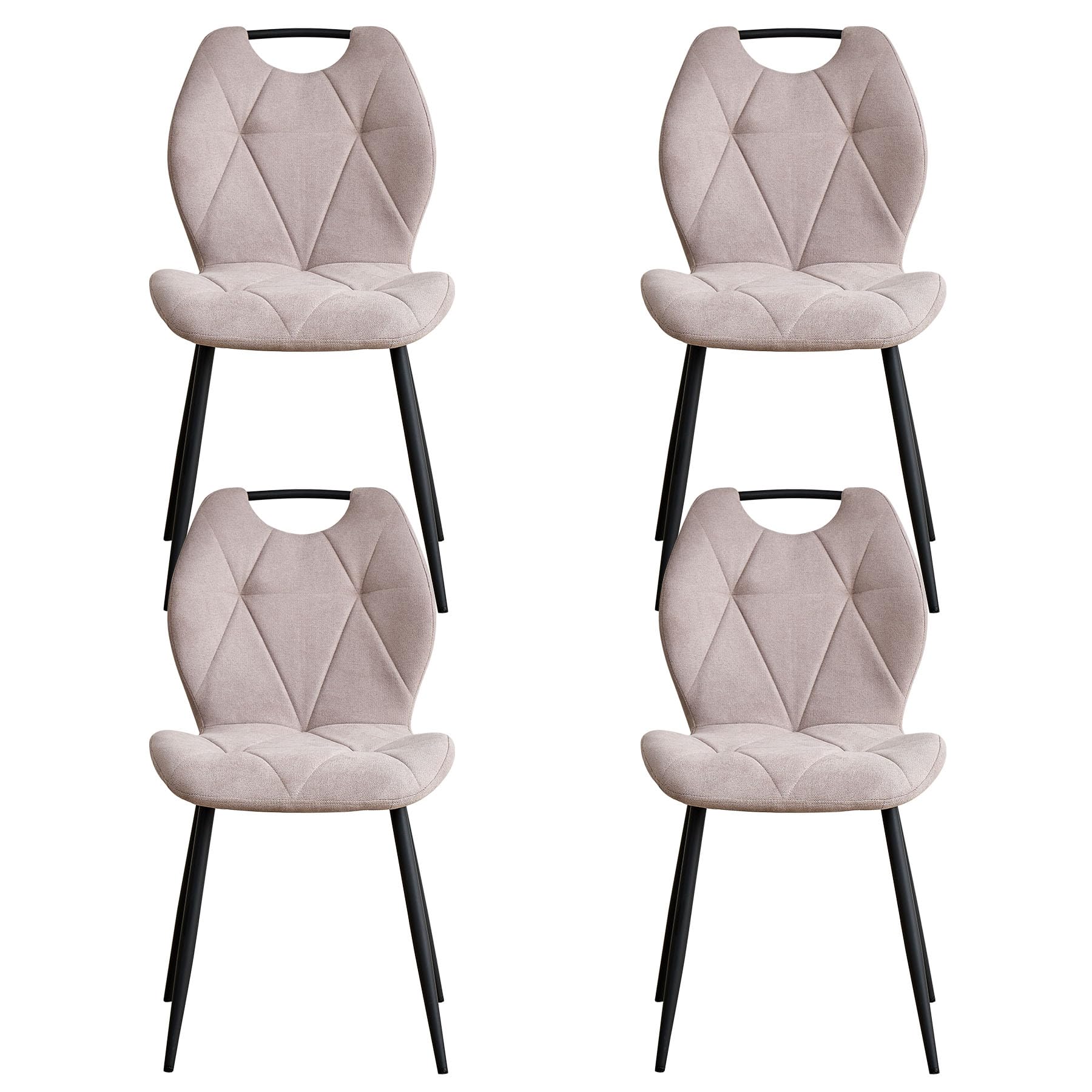 Juego de 4 Sillas de Comedor, Sillas de Cocina Tapizadas con Respaldo Alto y asa, Sillas de Tela sin Brazos para el Hogar, la Oficina, el Apartamento y la Sala (Caqui)