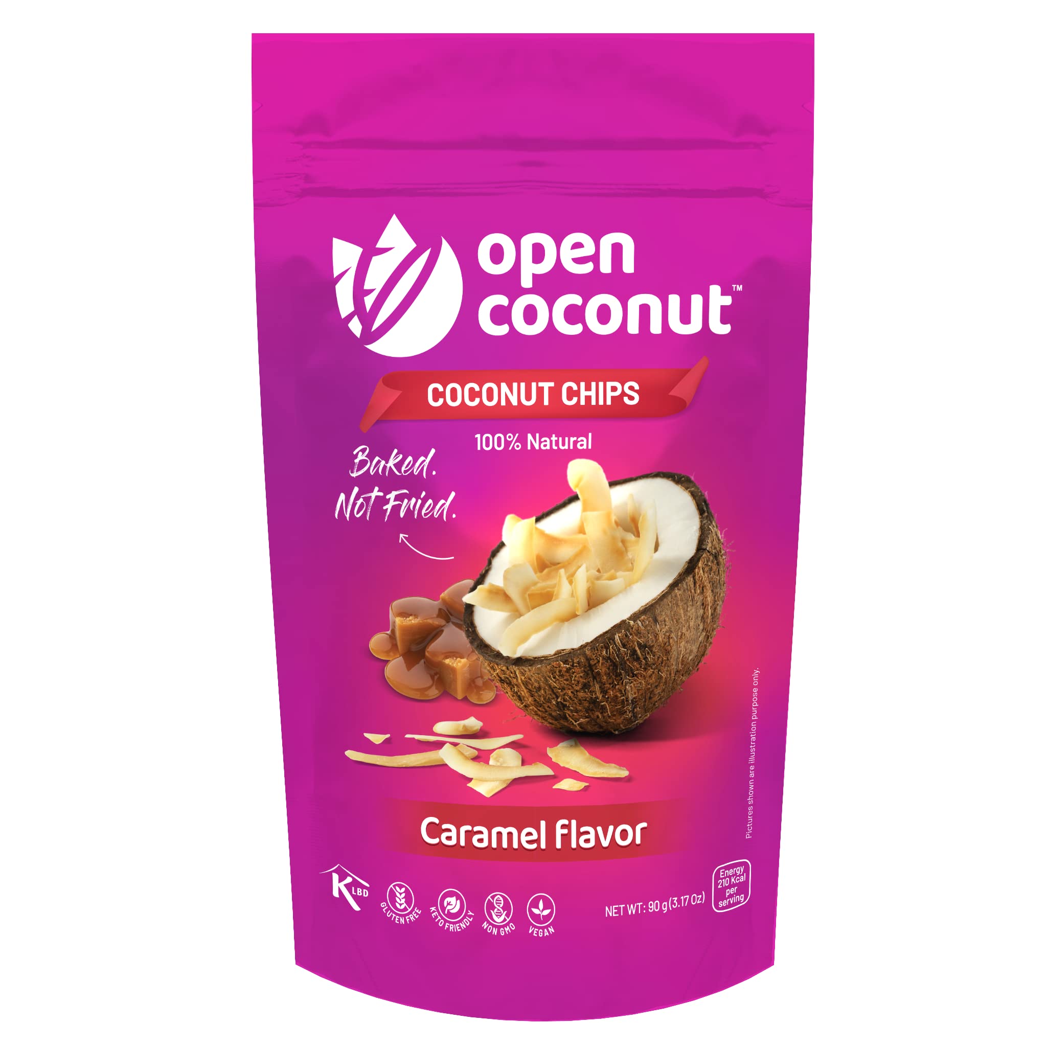Open CoconutToasted Coconut Chips | Salted Caramel Chips for Quick & Healthy Snacks | Gluten Free - Vegan Chips | 3.17 Oz | 1 Pack