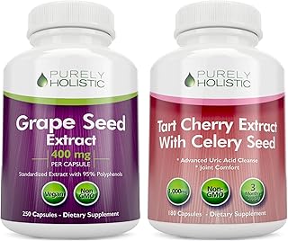 Purely Holistic Grape Seed Extract 400mg + Tart Cherry Extract and Celery Seed Bundle - 430 Vegan Capsules - Made in USA