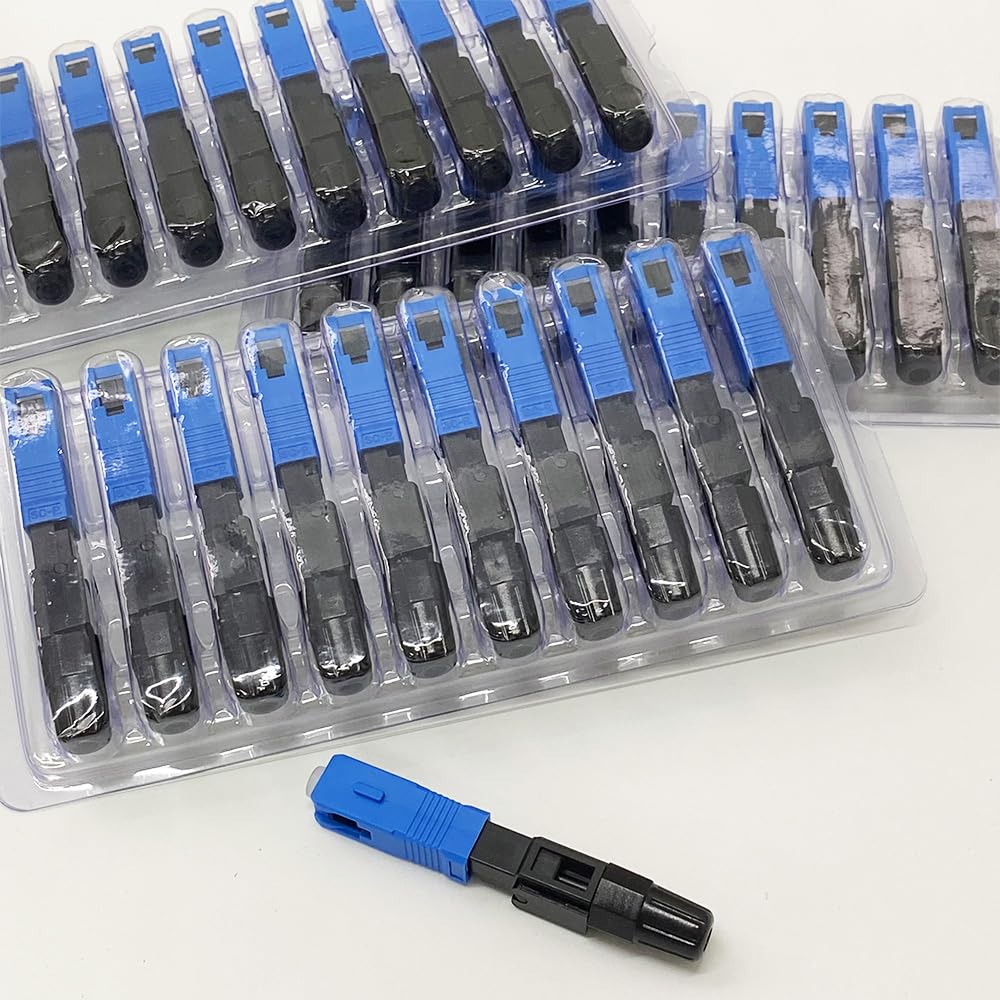 100 PCS SC UPC Fiber Optic Quick Connector, FTTH Single Mode Fast Field Assembly Reusable Optical Cold Connection Adapte