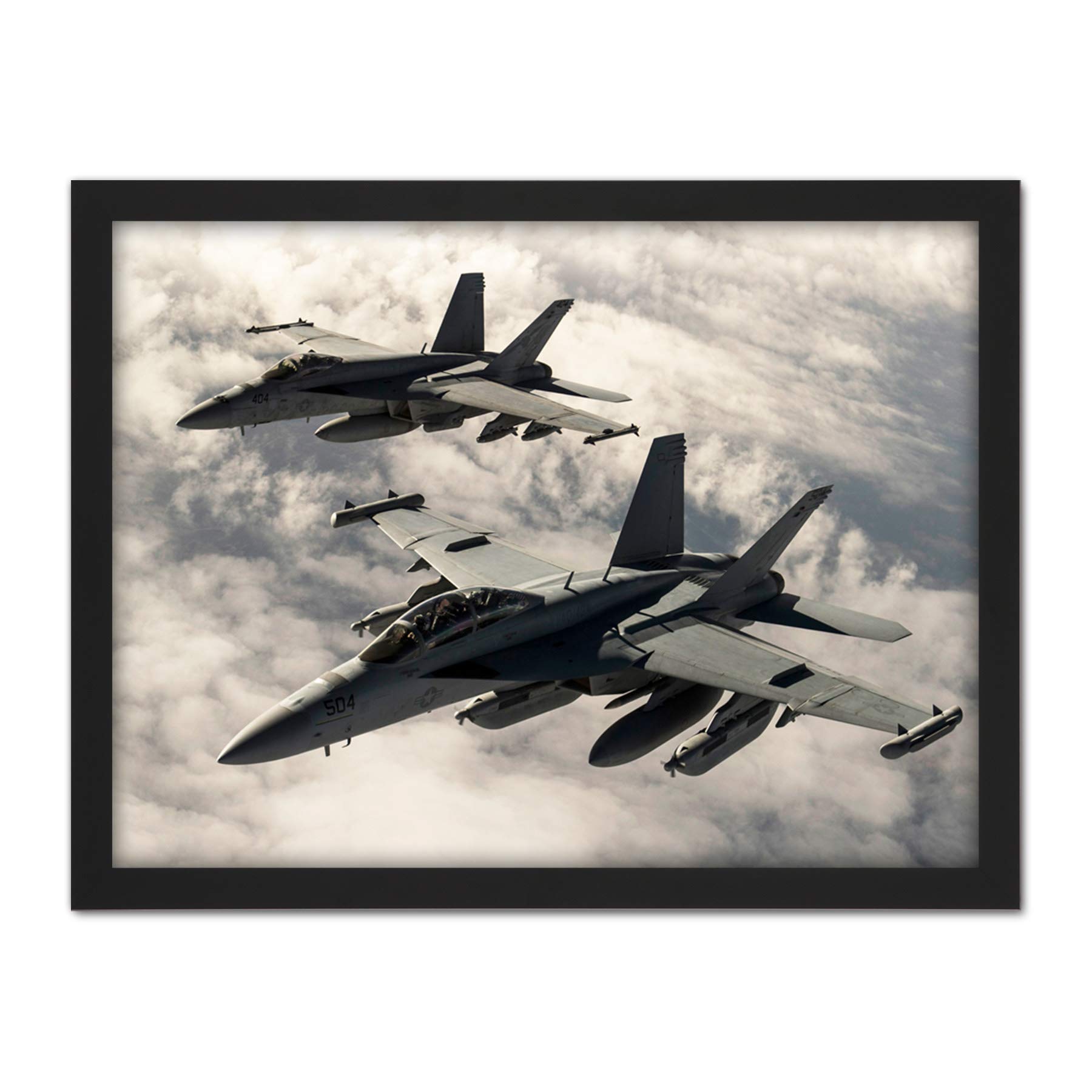 Hook Military USA USAF F-18 Hornet Jet Fighters Photo Artwork Framed Wall Art Print 18X24 Inch