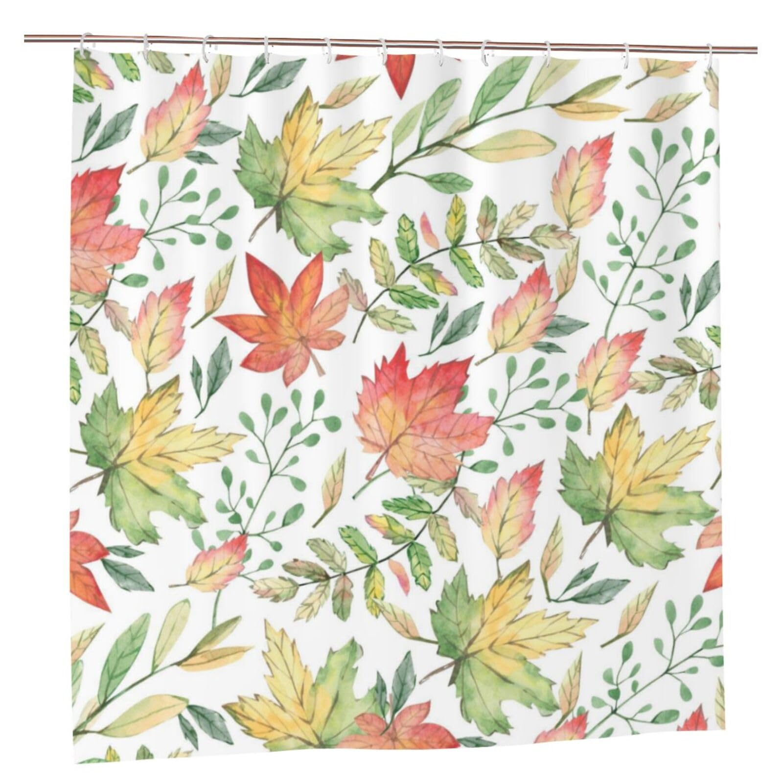 Oudrspo Polyester Fabric Shower Curtain - 70x70 Inch with Metal Grommets, Artistic Privacy Design, Watercolor Autumn Leaves and Branches