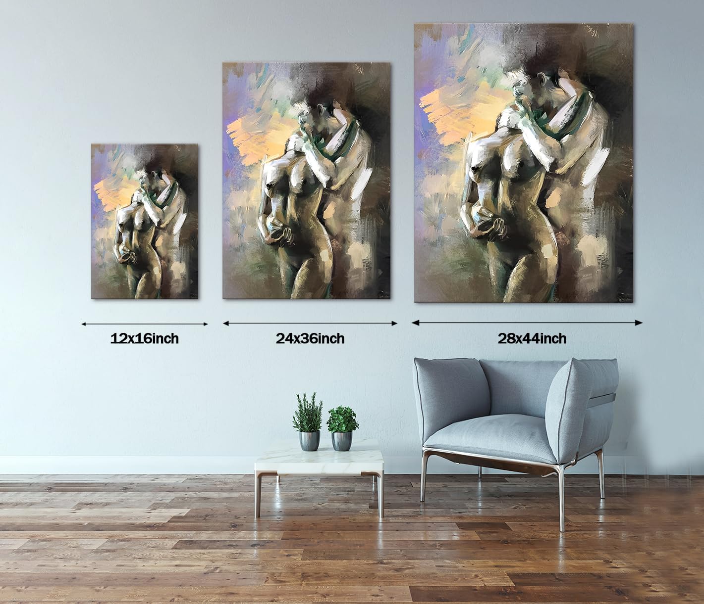 Sexy Wall Art Wall Decor Nude Man And Woman Embrace Canvas Painting Abstract Couple Picture Naked Prints Lovers Posters Prints Modern Bathroom Home Decoration Easy to Hang 12 x 16 inch