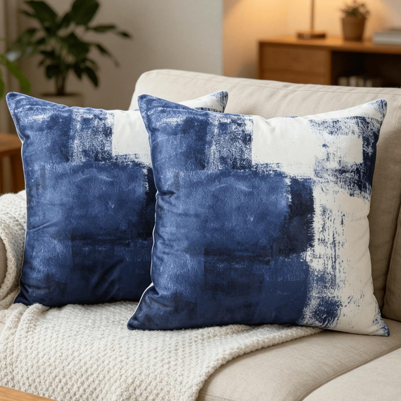 OYIMUA Soft Velvet Print Navy Blue Cushion Covers 40 x 40cm Set of 2 — image 1