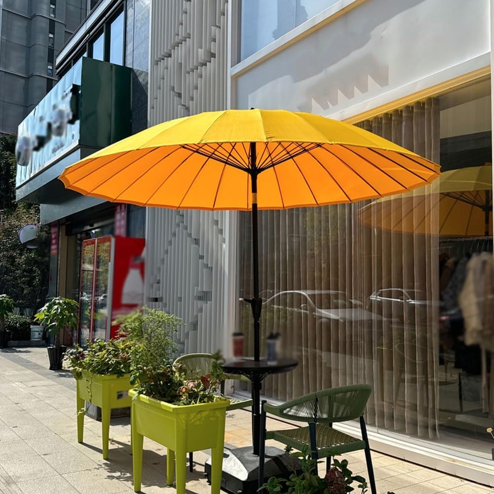 250cm/8ft Shanghai Garden Parasol, Vintage Patio Table Umbrella with Push Button Tilt/Crank, UV Protection Outdoor Sun Shade for Backyard, Deck(Yellow)