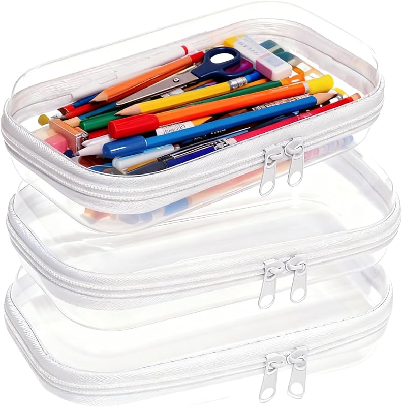 PGAXM 3 Necessaires transparentes rígidas com zíper duplo, organizadores portáteis para viagem 3PCS-S