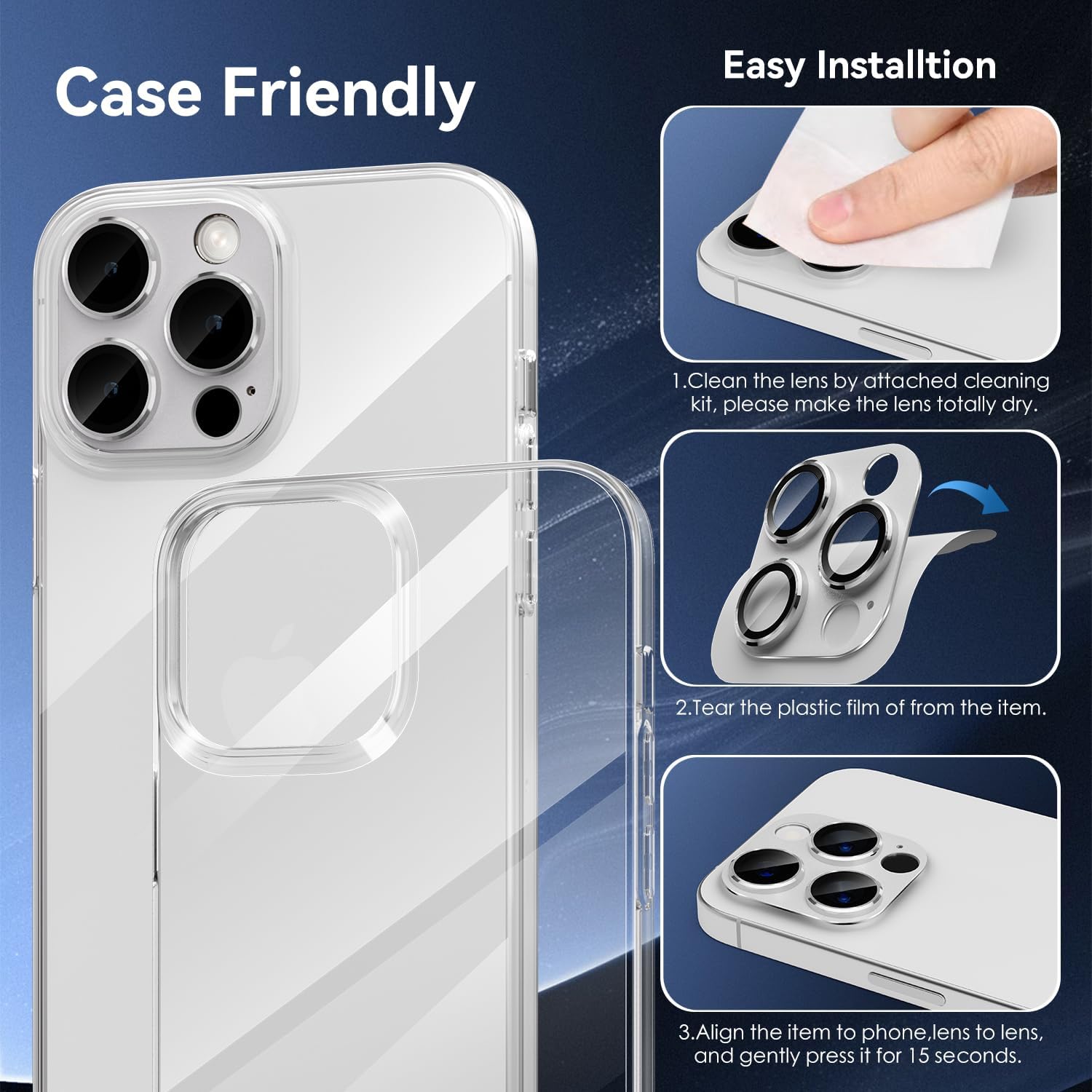 CloudValley Camera Lens Protector for iPhone 16 Pro / 16 Pro Max / 14 Pro / 14 Pro Max, 9H Anti-Scratch & Easy Install, White Titanium