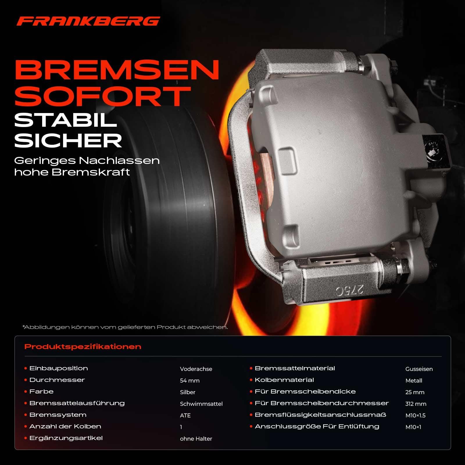 Frankberg 2x Bremssattel Bremszange Vorne Links Rechts Kompatibel mit A3 2003-2013 Leon 2005-2012 Fabia 2010-2021 Golf 2003-2016 Polo 2009-2014 Replace# 1K0615123M