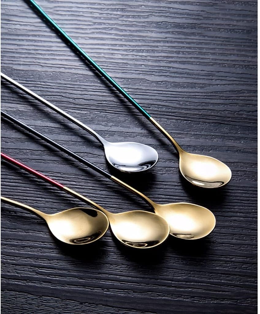 Tea Spoons Long Handle Dessert Spoon Spoon Coffee Cereal Mixing Spoon Drinking Soup Spoon Spoon Ice Tea Spoons (Color : Pink, Size : 4 Pieces) (Green 4 Pieces)