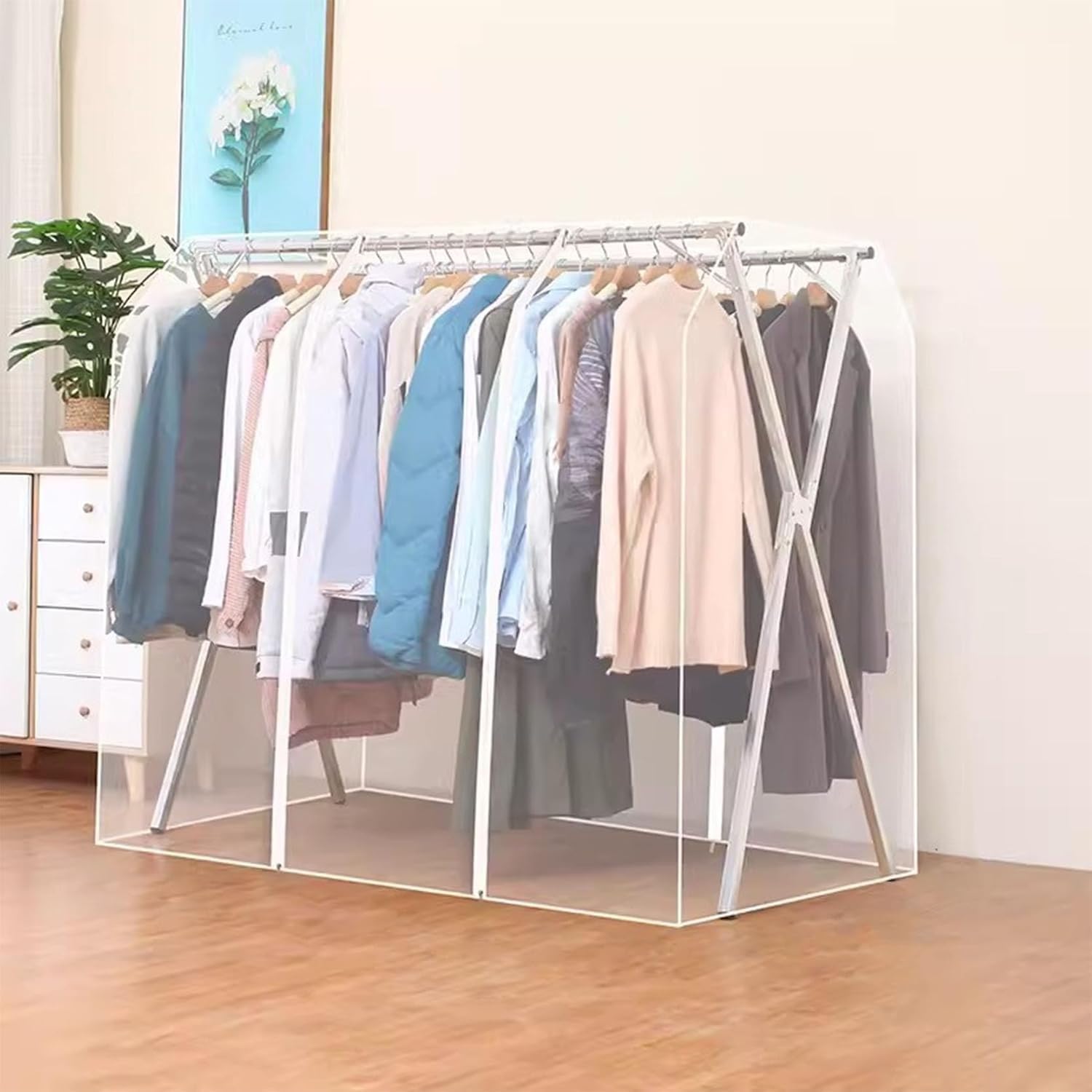 HADECOLL Clothes Rail Rack Cover - Large Clothing Protector For Garments, Dry Cleaner Storage, Open Closet Organizer, X-Shaped Hanger Cover