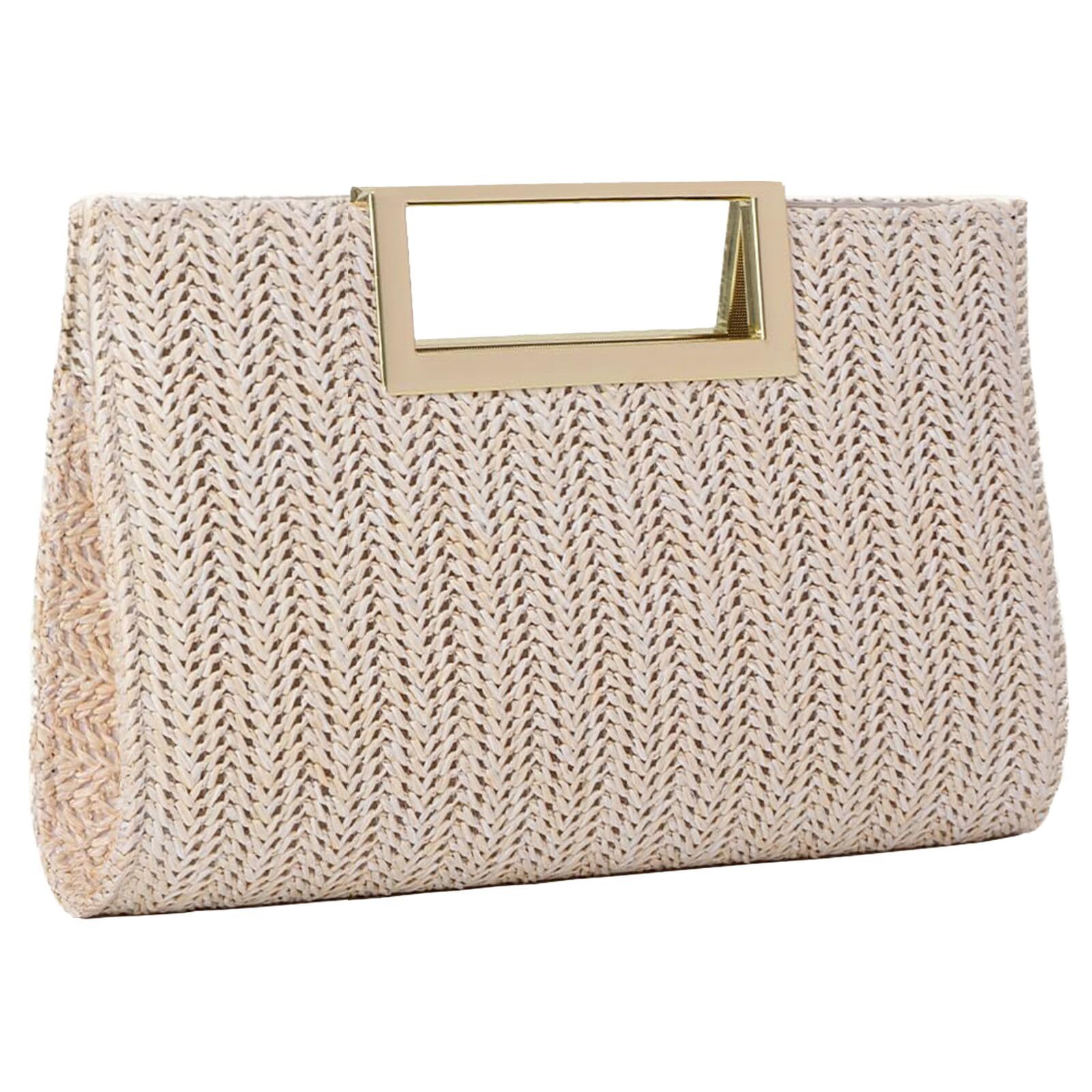 Women Clutch Top Handbags Straw Raffia Bag Purse Woven Tote CrossBag for Women Beach Summer Travel