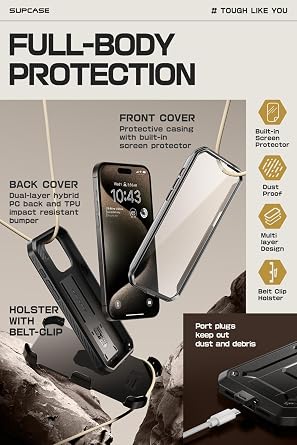 SUPCASE لجهاز iPhone 15 Pro Max Case مع واقي الشاشة (Unicorn Beetle Pro) ، [حامل مدمج & حزام مقطع] [حماية من الدرجة العسكرية] حافظة هاتف للخدمة الشاقة للجسم الكامل لجهاز iPhone 15 Pro Max ، أسود