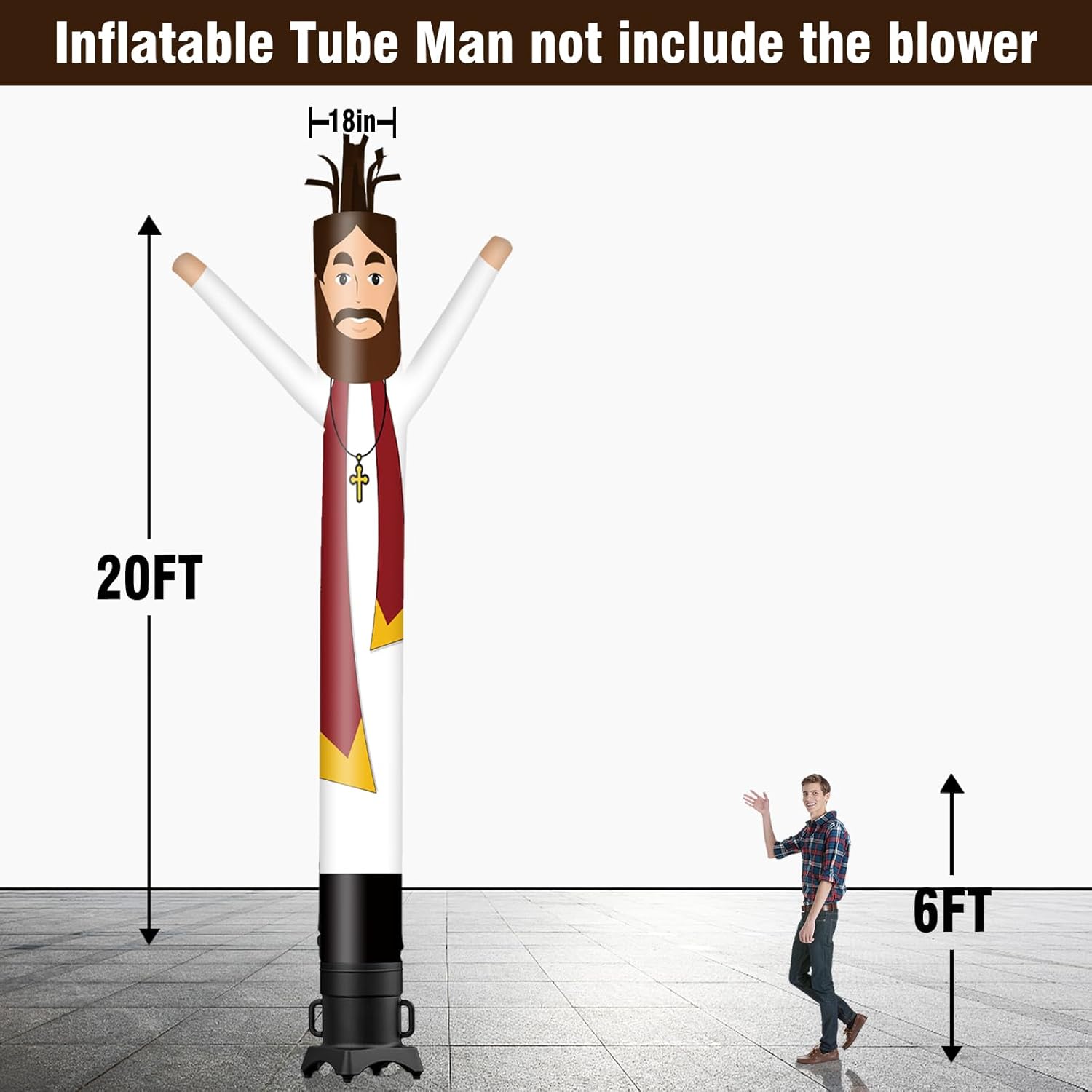 20FT Tall Priest Inflatable Tube Man (18''Diameter) Wacky Wavy Dancing Guy for Outdoor Decoration Advertising Business Promotion (Blower Not Included)
