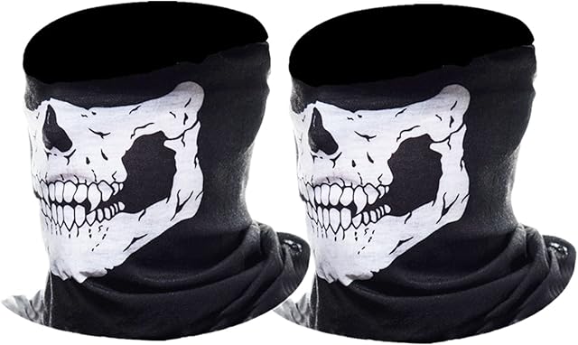 Half Skull Face Mask Motorcycle Face Mask Bandana Balaclava Headwear, 2 Pack