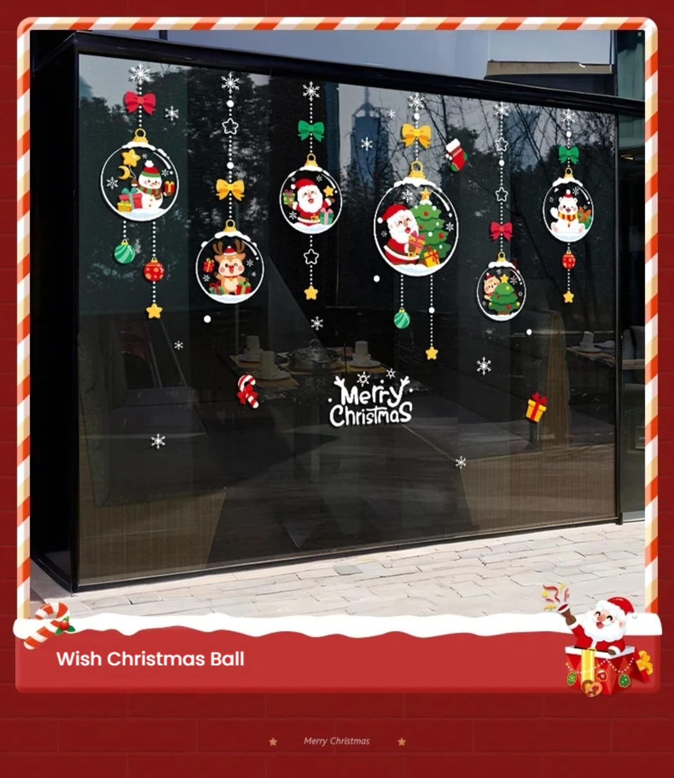 Adesivi per finestre a tema natalizio con motivi di fiocchi di neve e alberi di Natale per decorare vetri per finestre, pareti e rivestimenti.