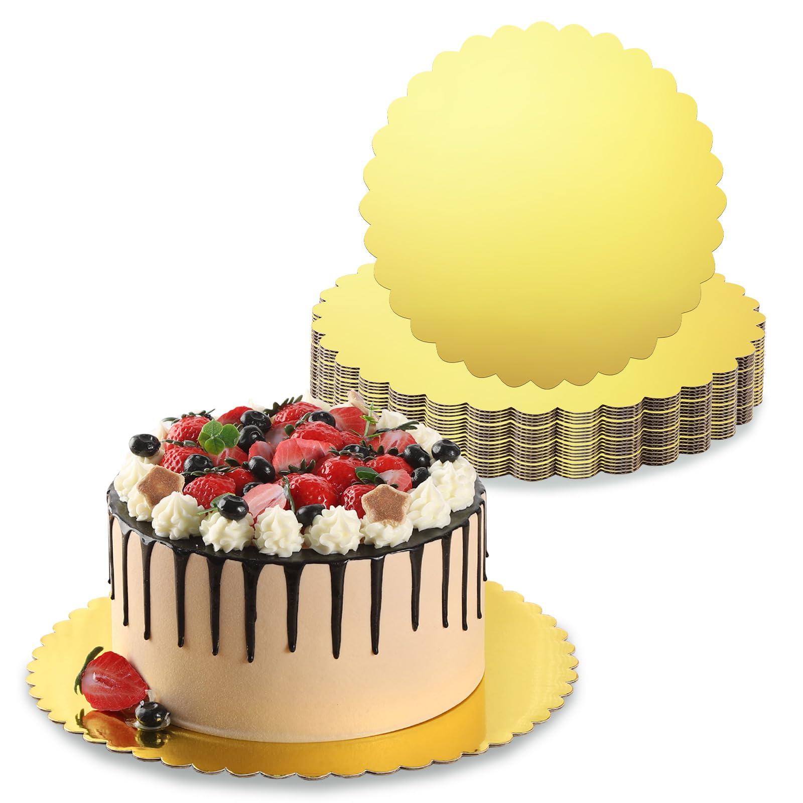 RAMFIYN 20 Pack 8 Inch Cake Boards Gold Cardboard for Birthday Wedding Party Decorating Round Base Stand for Dessert Pastries Disposable Grease Proof