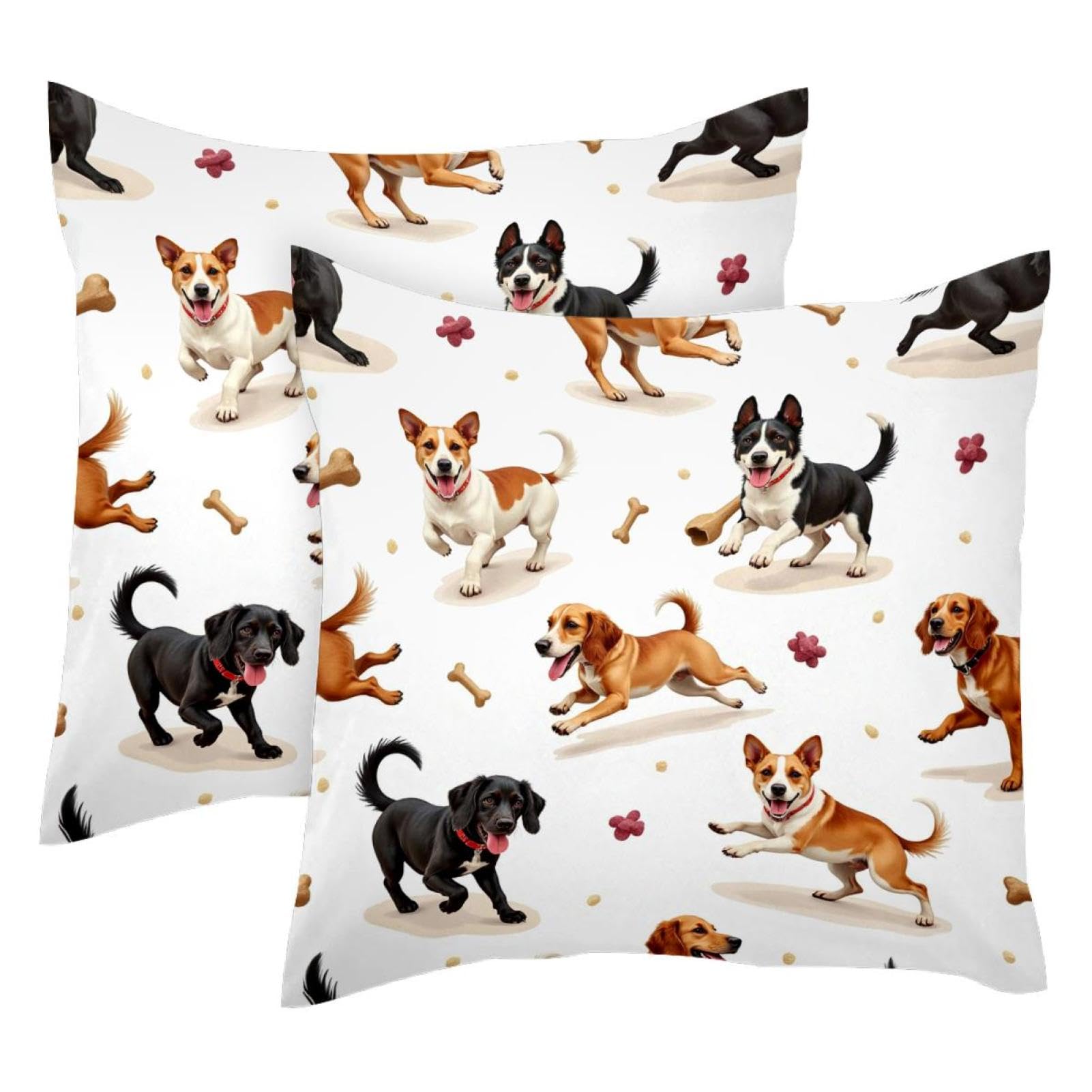 Housses de coussin motif chiens en velours doux pour canapé cosy