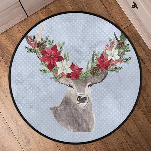 Miniatura 6 de Christmas Elk Xmas 07 Round Area Rug 3ft Machine Washable Circular Rugs for Dining Room Table Bedroom Playroom Throw Rugs for Dog Living Room Floor