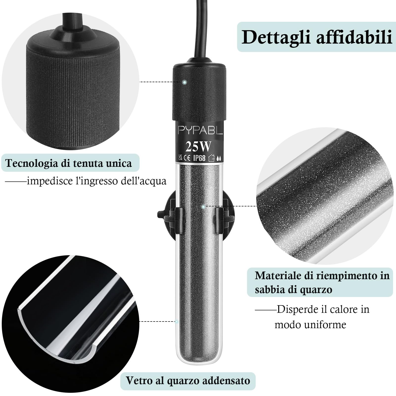 Mini Chauffage pour Aquarium, 25W 50W 100W Petit Chauffage Submersible pour Aquarium avec Contrôleur Externe pour Bassins à Poissons et Tortues de 3 à 100L (25W pour 3 à 20L)
