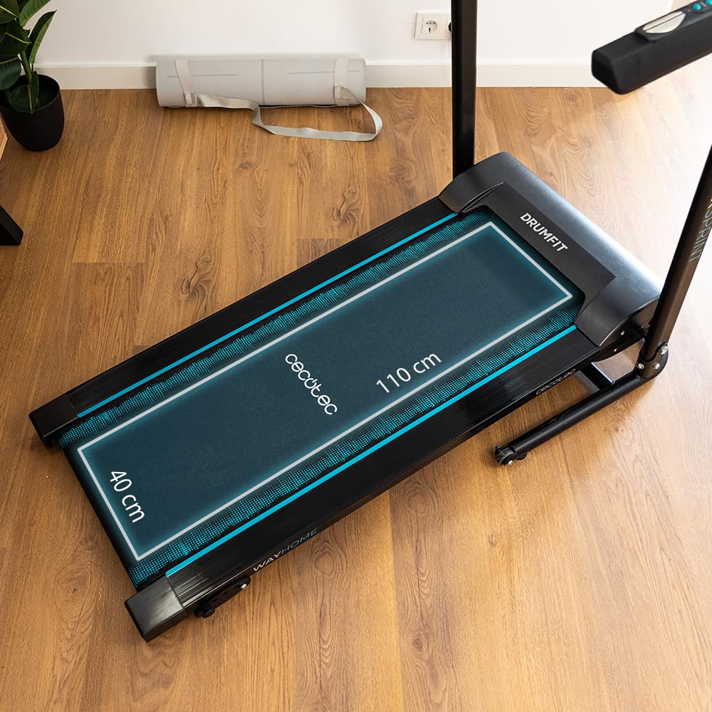 Cecotec Składana bieżnia DrumFit WayHome 1200 Runner Sprint. 1100 W, od 1 do 12 Km/h, 12 programów, panel LED, powierzchnia wyścigowa 110x40cm, ręczne nachylenie, koła