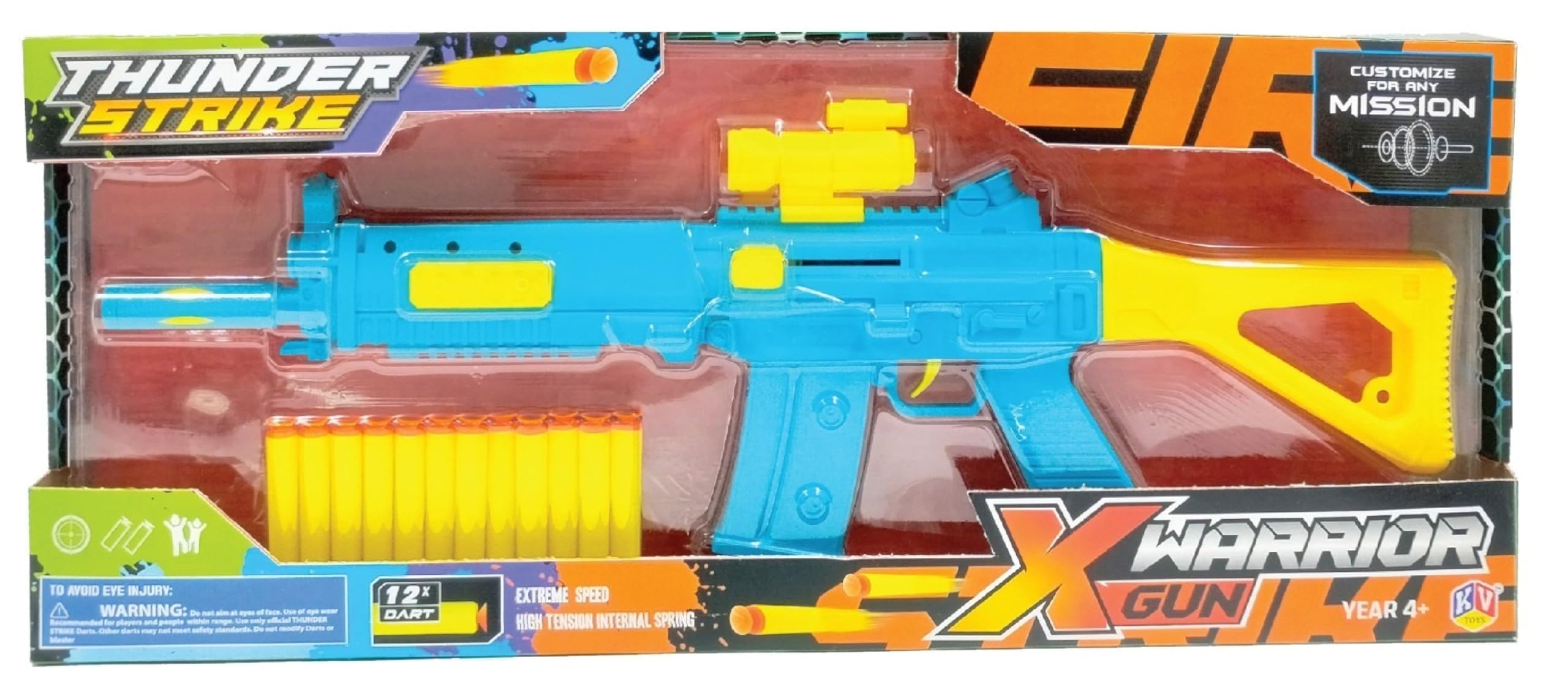 Thunderstrike Warrior Gun Toy with Targeting Scope, 12 Darts, Toys for Kids and Teens, Fun Gift Toy for Kids for 3 Years and Above