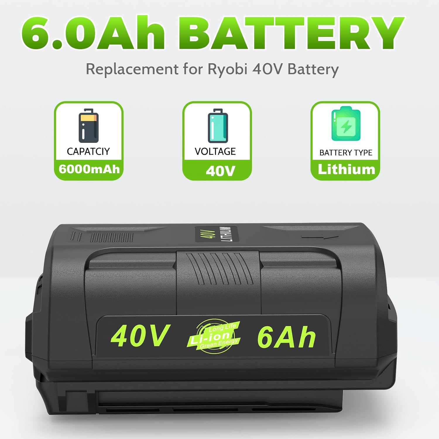 1 Pack OP4060 40V Max 6000mAh 240Wh Battery Replacement for Ryobi with Ryobi 40V OP401S Charger