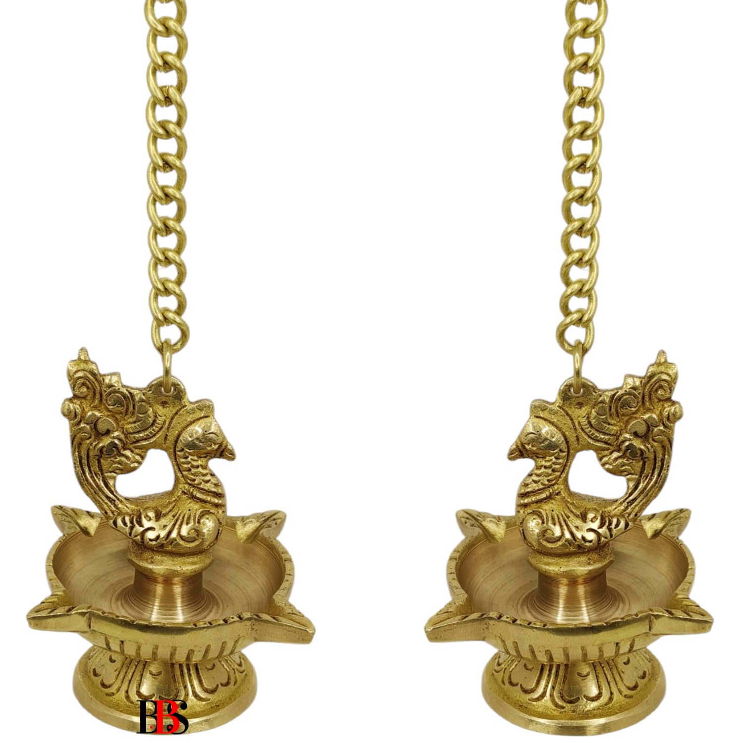 B.B.S BRASS BRAND STATUES Diya Brass Peacock Hanging (Set of 2) Deepak Peacock Hanging Pack of 2 Diya Hanging Peacock Pack of 2 Diyas Home Decoration-image-34
