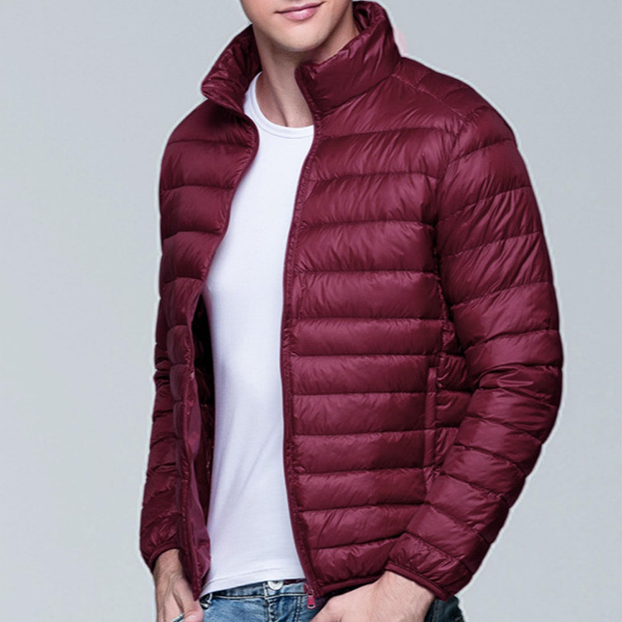Doudoune légère et pliable pour homme - Chaude, isolée et rembourrée à bulles - Veste d'hiver pour homme
