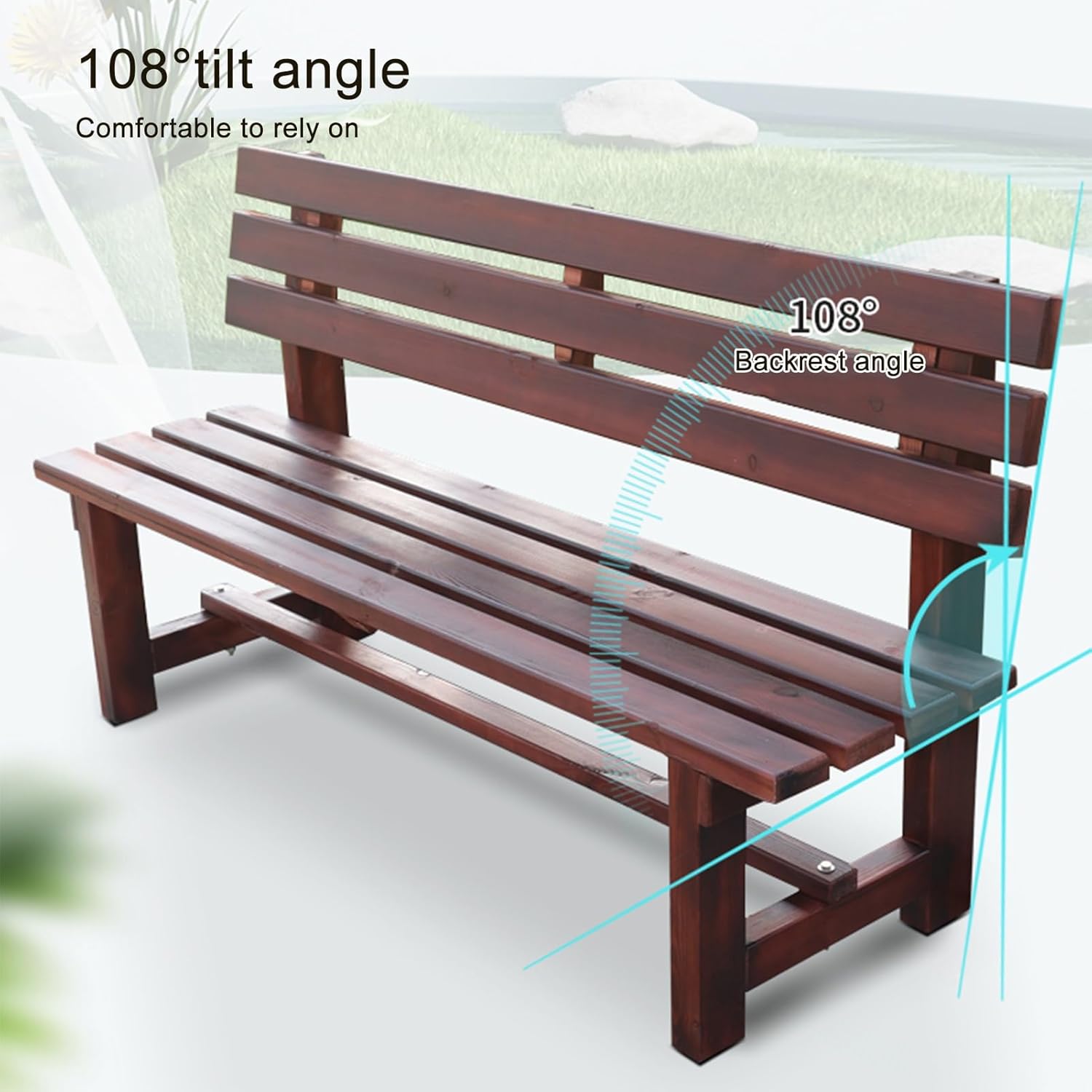 Outdoor Soild Wood Bench, Weatherproof Clearance Benches, Park Bench with Large Seat for 2-3 People, Patio Furniture Chair for Yard, Balcony, Porch & Poolside(47x18.5x31.1in)