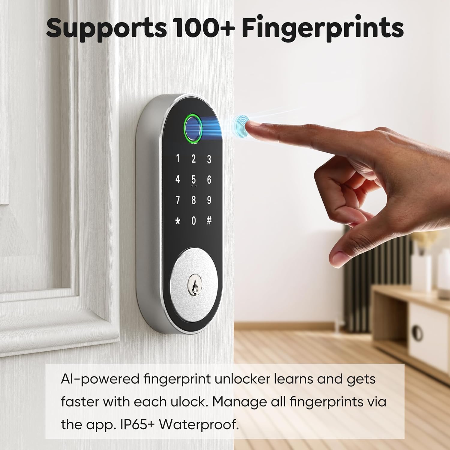 [Tastenfeld Fingerabdruck Riegel Smart Lock] Sifely Digitales Türschloss mit Code Passcode, Automatischer schlüsselloser Eingang Elektronischer Riegel für Haustüren, Häuser, Wohnungen (Silber)