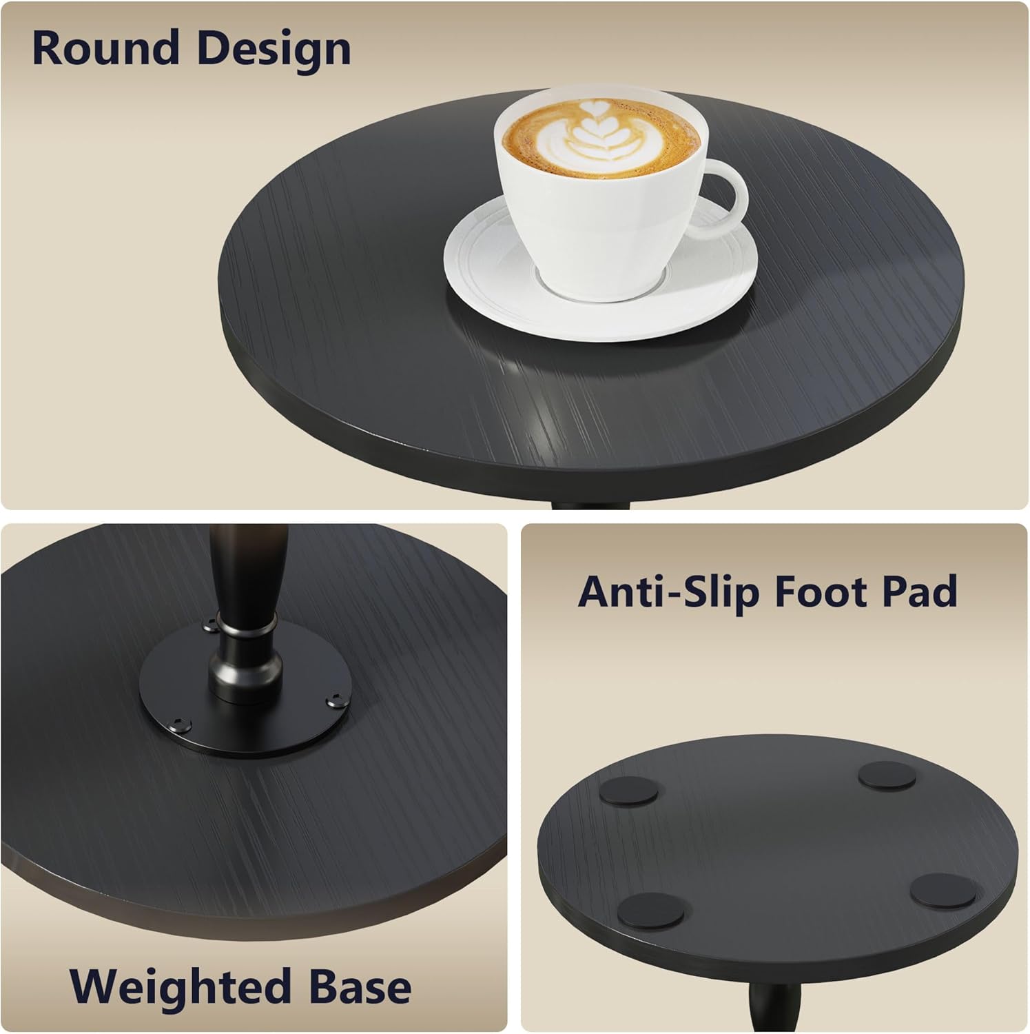 Wood Drink Table, Round Side Table for Small Spaces, Pedestal End Table Modern Accent Nightstand for Living Room, Bedroom, Office, Sofa Corners, Black
