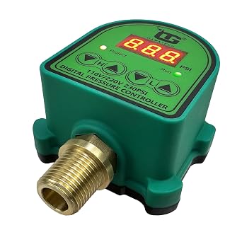 GamaTech 110V/220V 10A/5A Digital Adjustable Pressure Switch Controller for Water Pump and Air Pump, 1/2 Male NPT, 0-230 Psi